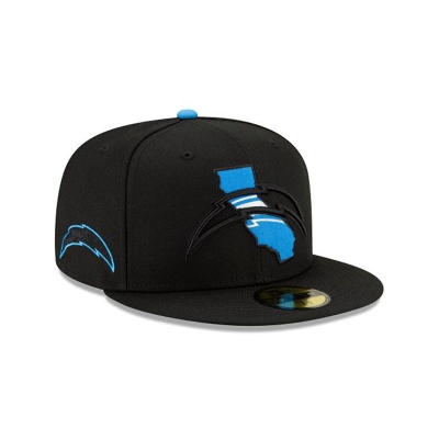 Black Los Angeles Chargers Hat - New Era NFL State Logo Reflect 59FIFTY Fitted Caps USA1083765